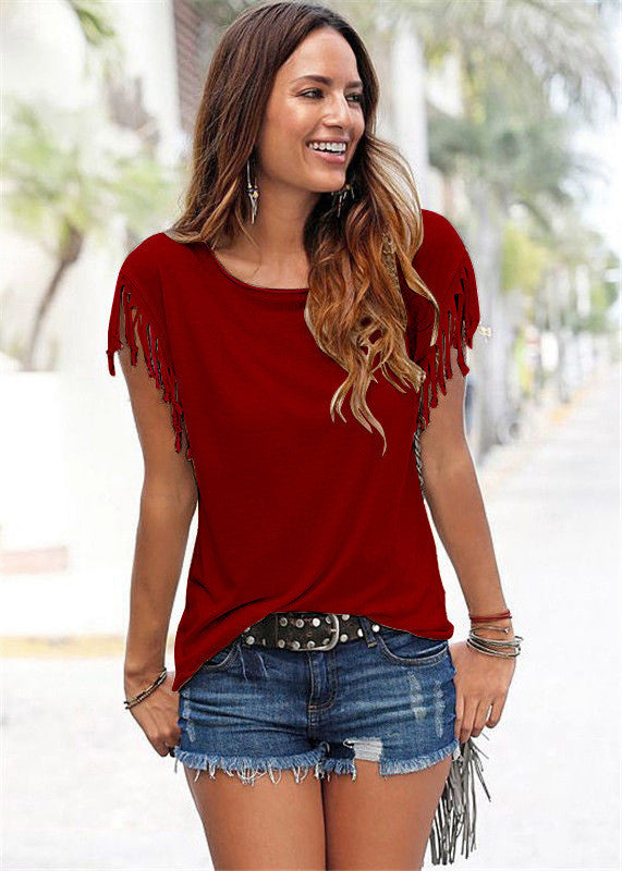 Scoop Sleeveless Tassel Casual Pure Color Blouse - Oh Yours Fashion - 9