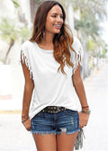 Scoop Sleeveless Tassel Casual Pure Color Blouse - Oh Yours Fashion - 6