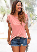 Scoop Sleeveless Tassel Casual Pure Color Blouse - Oh Yours Fashion - 10