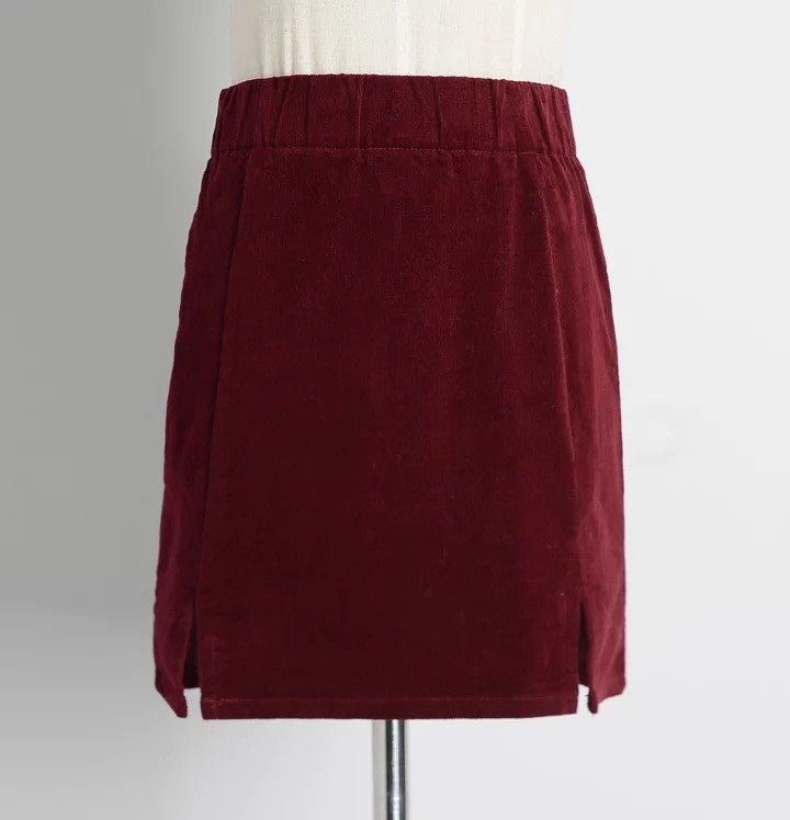 High Waist Pure Color Split Corduroy Slim Short Skirt - Oh Yours Fashion - 5