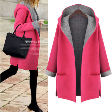 Hooded Long Sleeves Casual  Plus Size Mid-length Wool Coat - Oh Yours Fashion - 1