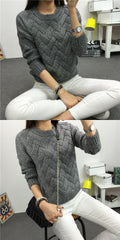 Dropped Shoulder Scoop 3/4 Sleeves Solid Pullover Sweater - Oh Yours Fashion - 5