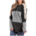 Loose Color Block Lace Patchwork Long Sleeves T-shirt