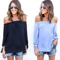 Off-shoulder Split Casual Pure Color Long Sleeves Blouse - Oh Yours Fashion - 1