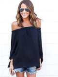 Off-shoulder Split Casual Pure Color Long Sleeves Blouse - Oh Yours Fashion - 4