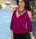 Spaghetti Strap 1/2 Sleeves Deep V-neck Pure Color Blouse - Oh Yours Fashion - 8