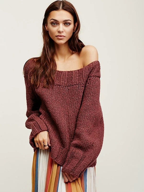 Sexy Off Shoulder Loose Knitting Sweater - Oh Yours Fashion - 5