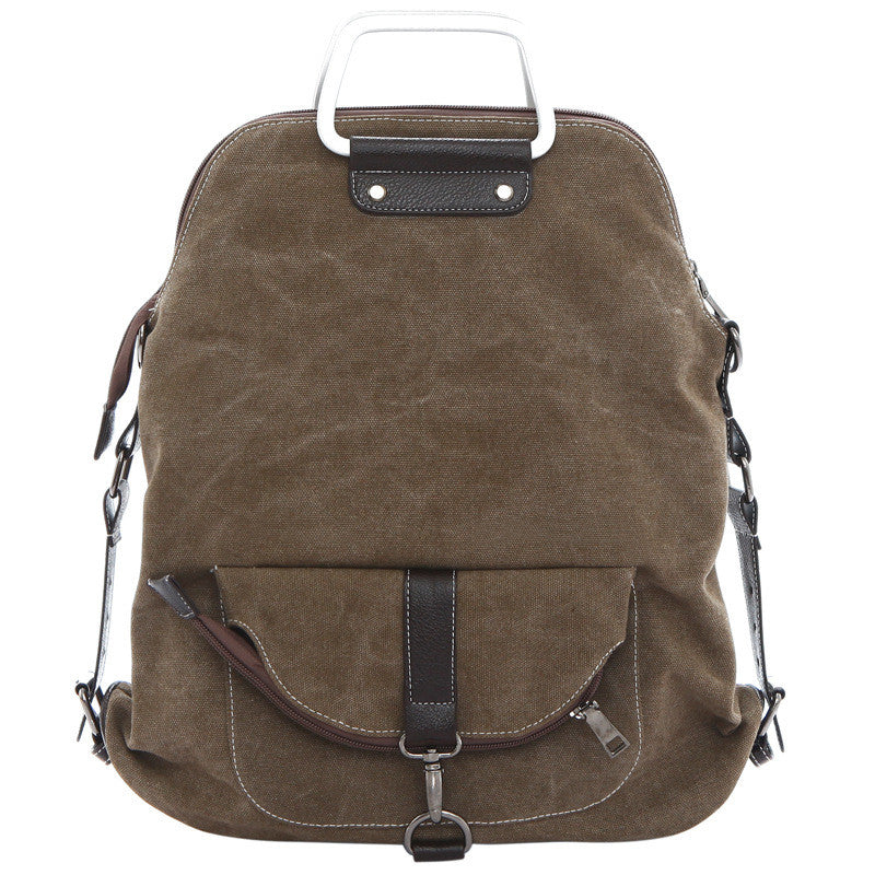 Foldable Pure Color Leather Hardware Canvas Backpack - Oh Yours Fashion - 6