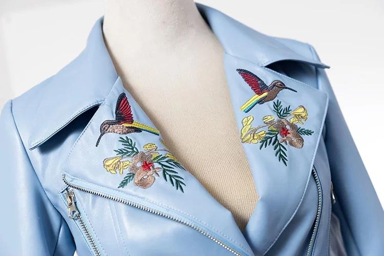 Embroidery Flower Askew Zipper Hasp Short Jacket