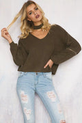 Sexy Halter Hollow Out Zipper Sleeve Sweater - Oh Yours Fashion - 2