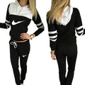 Hooded Blouse Drawstring Long Pant Patchwork Activewear Set - Oh Yours Fashion - 2