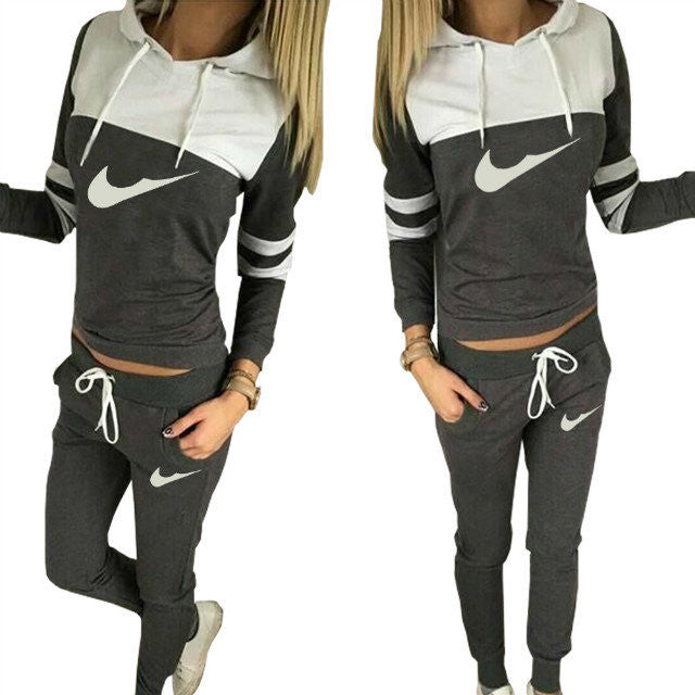 Hooded Blouse Drawstring Long Pant Patchwork Activewear Set - Oh Yours Fashion - 4
