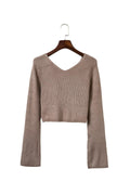 Sexy Khaki Long Sleeve Crop Top Sweater - Oh Yours Fashion - 6