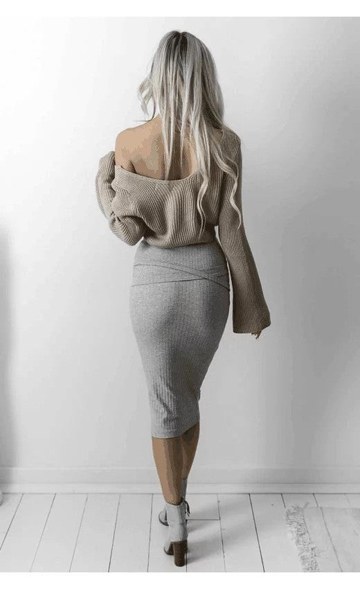 Sexy Khaki Long Sleeve Crop Top Sweater - Oh Yours Fashion - 4