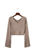 Sexy Khaki Long Sleeve Crop Top Sweater - Oh Yours Fashion - 5