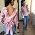 Sexy Backless Stripe Lace Up Flax Blouse - Oh Yours Fashion - 1