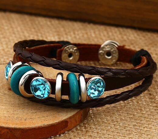 Personality Manually Crystal Woven Leather Bracelet - Oh Yours Fashion - 2
