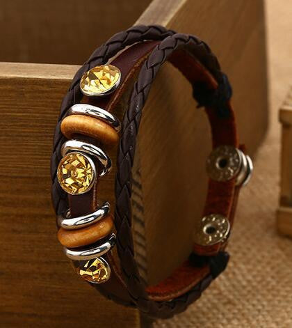 Personality Manually Crystal Woven Leather Bracelet - Oh Yours Fashion - 6
