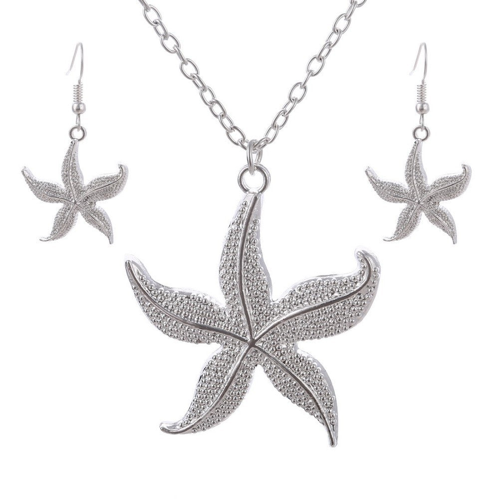 2016 Female Necklace and Earrings Silver Starfish Jewelry Set - Oh Yours Fashion - 1