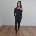 Off Shoulder Long Sleeve Draw String Waist Long Jumpsuit - Oh Yours Fashion - 6