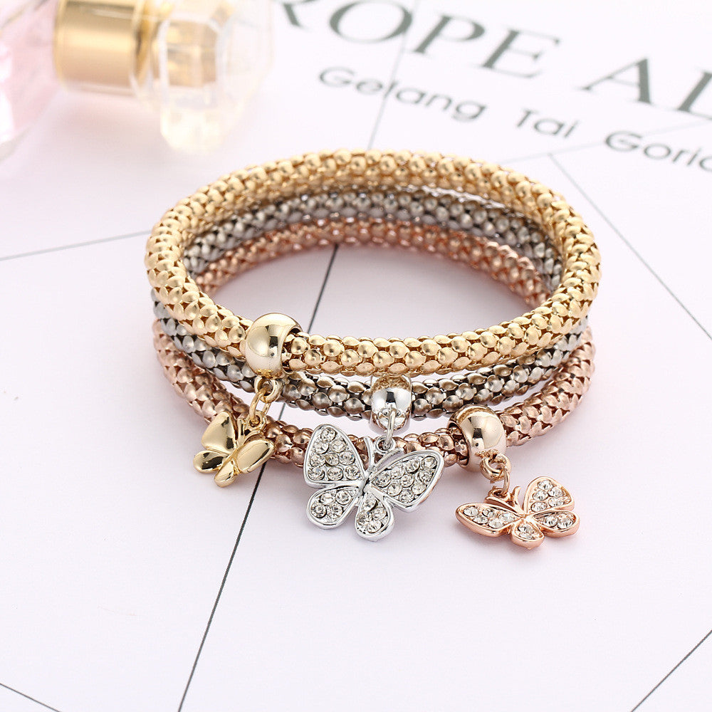 Crystal Butterfly Three Color Bounce Bracelet - Oh Yours Fashion - 2