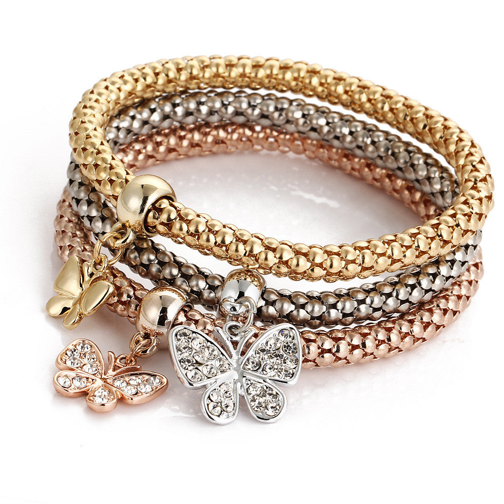 Crystal Butterfly Three Color Bounce Bracelet - Oh Yours Fashion - 1