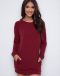 Simple Loose Scoop Long Sleeve Pocket Short Dress - Oh Yours Fashion - 3