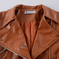 Lapel Oblique Zipper Women Slim Motorcycle PU Jacket