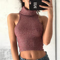 High Neck Ribbed-Knit Sleeveless Short Crop Top - Oh Yours Fashion - 1
