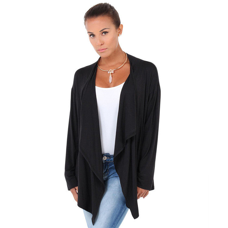 Fashion Long Sleeve Pure Color Irregualar Cardigan - Oh Yours Fashion - 3