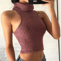High Neck Ribbed-Knit Sleeveless Short Crop Top - Oh Yours Fashion - 4