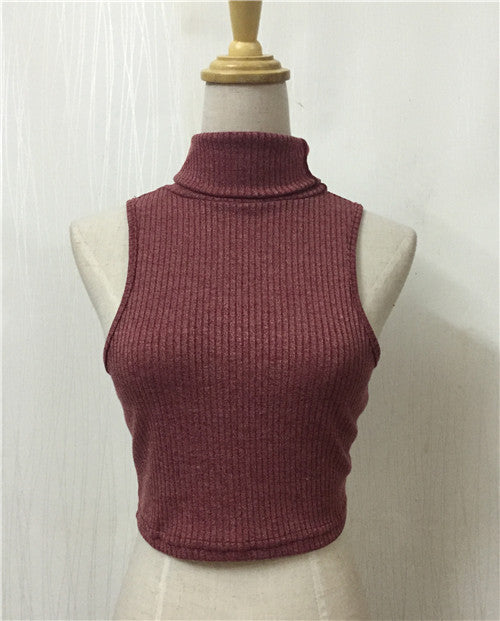 High Neck Ribbed-Knit Sleeveless Short Crop Top - Oh Yours Fashion - 5