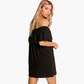 Sexy Off Shoulder Falbala Pure Color Loose Short Dress - Oh Yours Fashion - 5