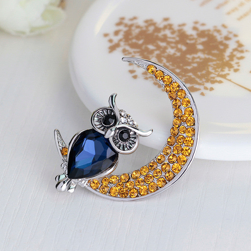 Beautiful Owl Moon Diamond Brooch - Oh Yours Fashion - 3