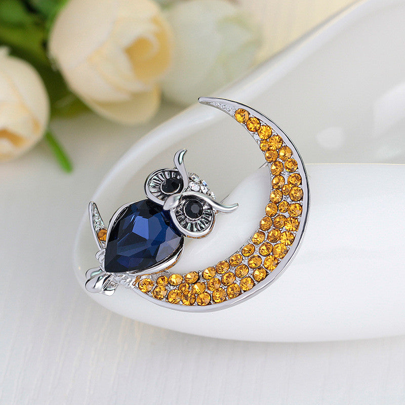 Beautiful Owl Moon Diamond Brooch - Oh Yours Fashion - 1