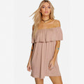 Sexy Off Shoulder Falbala Pure Color Loose Short Dress - Oh Yours Fashion - 6
