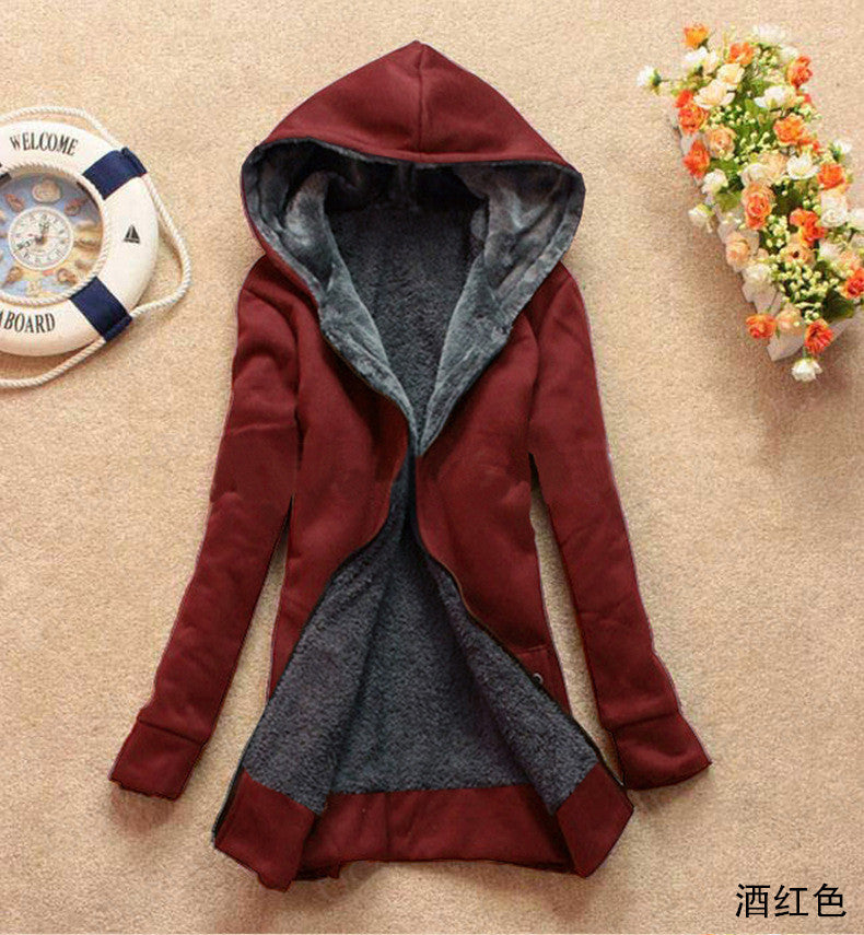 Hooded Thick Long Sleeves Pure Color Slim Mid-length Coat - Oh Yours Fashion - 4