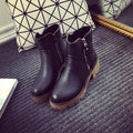 Side Zipper Round Toe Block Low Heel Ankle British Matin Boots