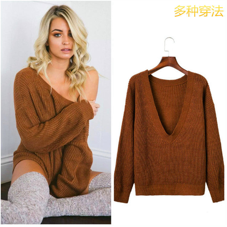 Sexy Deep V Neck Knitting Sweater - Oh Yours Fashion - 1