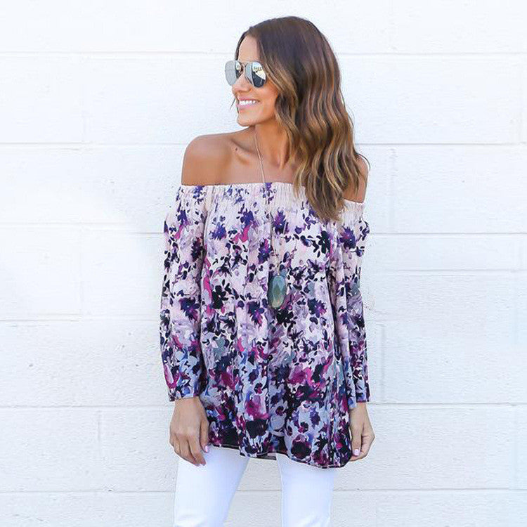 Fashion Off Shoulder Floral Print Sexy Blouse - Oh Yours Fashion - 1