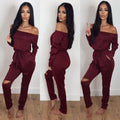 Off Shoulder Long Sleeve Draw String Waist Long Jumpsuit - Oh Yours Fashion - 8