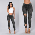 Ripped Holes Patchwork Pure Color Low Waist Slim Pencil Pants - Oh Yours Fashion - 3