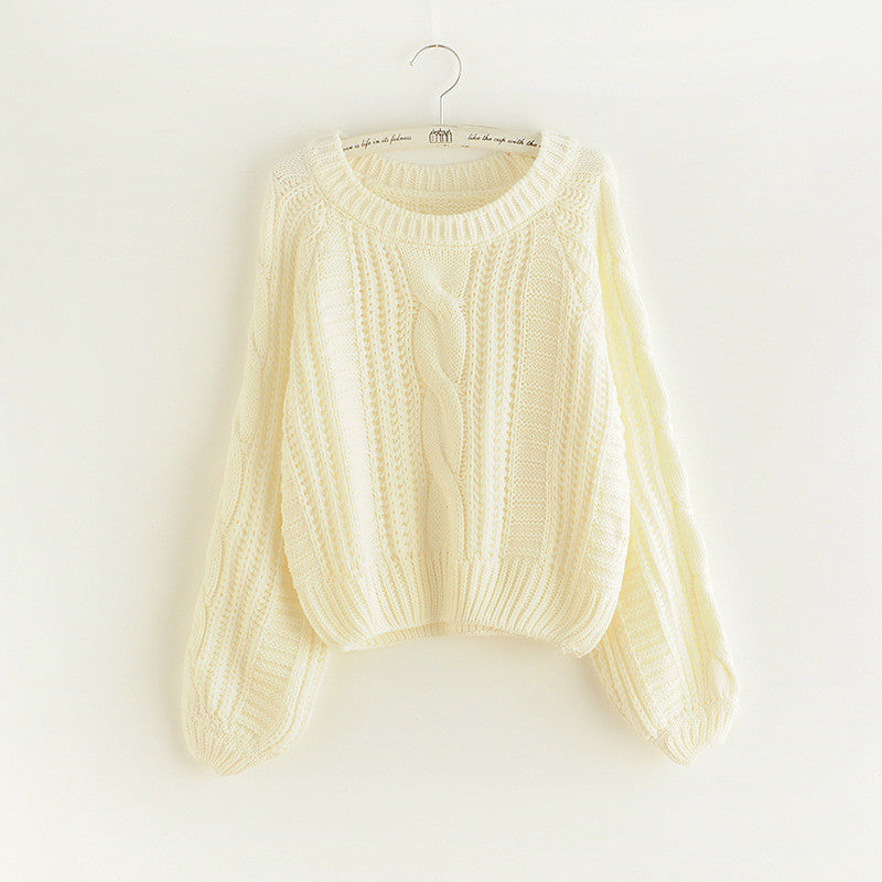 Cable Knit High-waist Loose Short Pullover Sweater - Oh Yours Fashion - 5