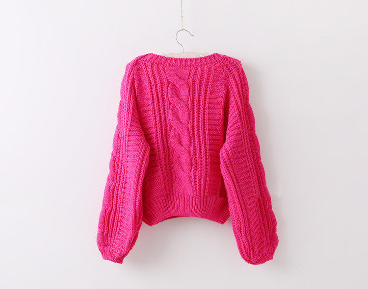 Cable Knit High-waist Loose Short Pullover Sweater - Oh Yours Fashion - 7
