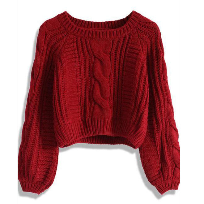 Cable Knit High-waist Loose Short Pullover Sweater - Oh Yours Fashion - 1