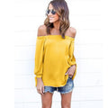 Off-shoulder Split Casual Pure Color Long Sleeves Blouse - Oh Yours Fashion - 6