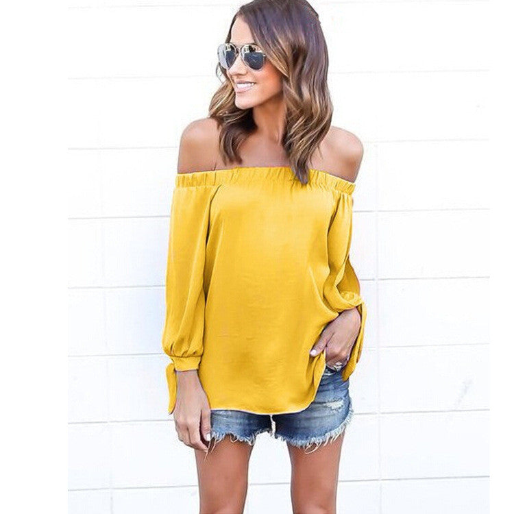 Off-shoulder Split Casual Pure Color Long Sleeves Blouse - Oh Yours Fashion - 6