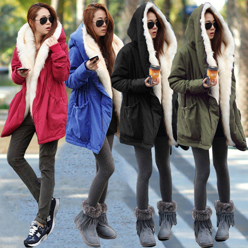 Hooded Thick Slim Casual Plus Size Mid-length Coat - Oh Yours Fashion - 3