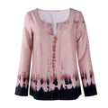 Fashion Pink Tie-Dye Leaking Print Long Sleeve Blouse - Oh Yours Fashion - 6