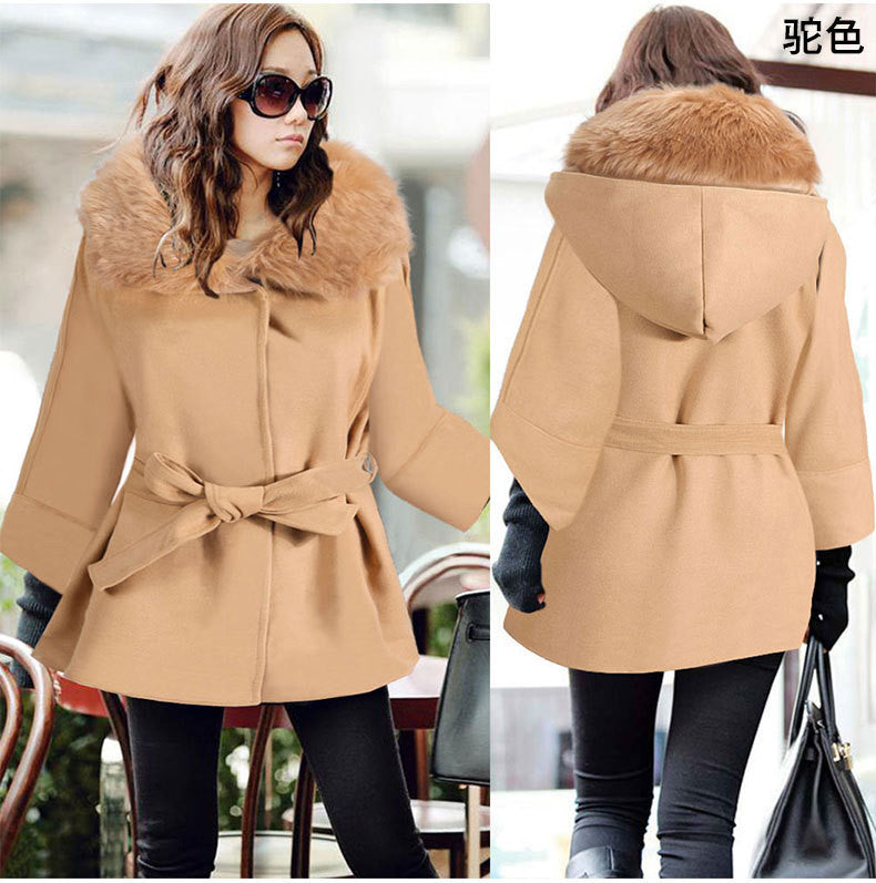 Wool Collar Long Sleeves Slim Wool Coat With Belt - Oh Yours Fashion - 5